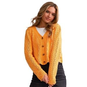 Buckle Willow & Root Cardigan XS Marigold Pointelle Cropped Boho Scalloped Knit